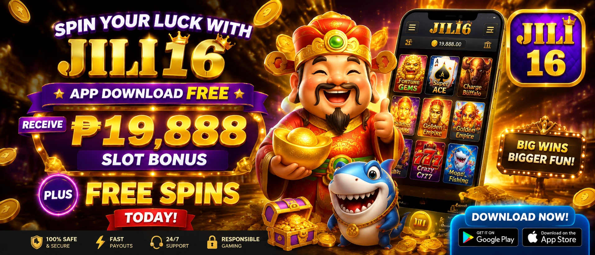 Slot lobby preview showing colorful reels and game thumbnails